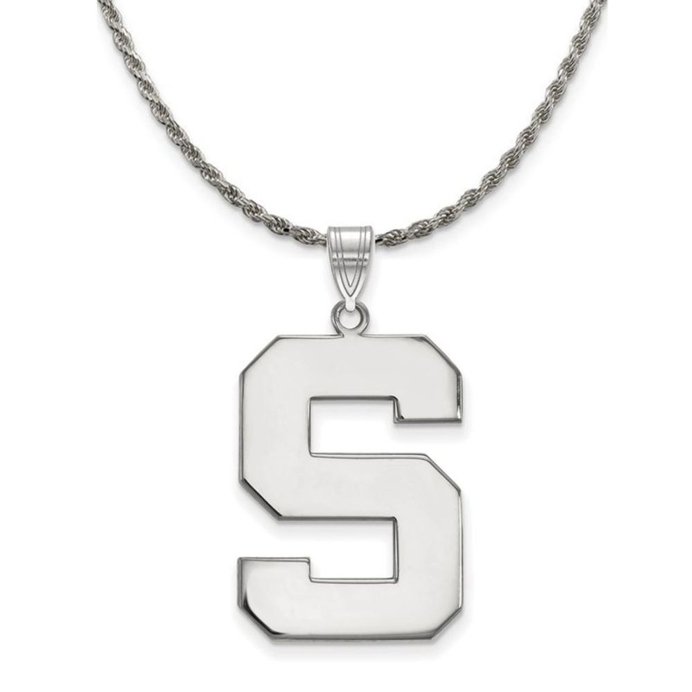 Sterling Silver Michigan State XL Initial S Necklace - 20 Inch